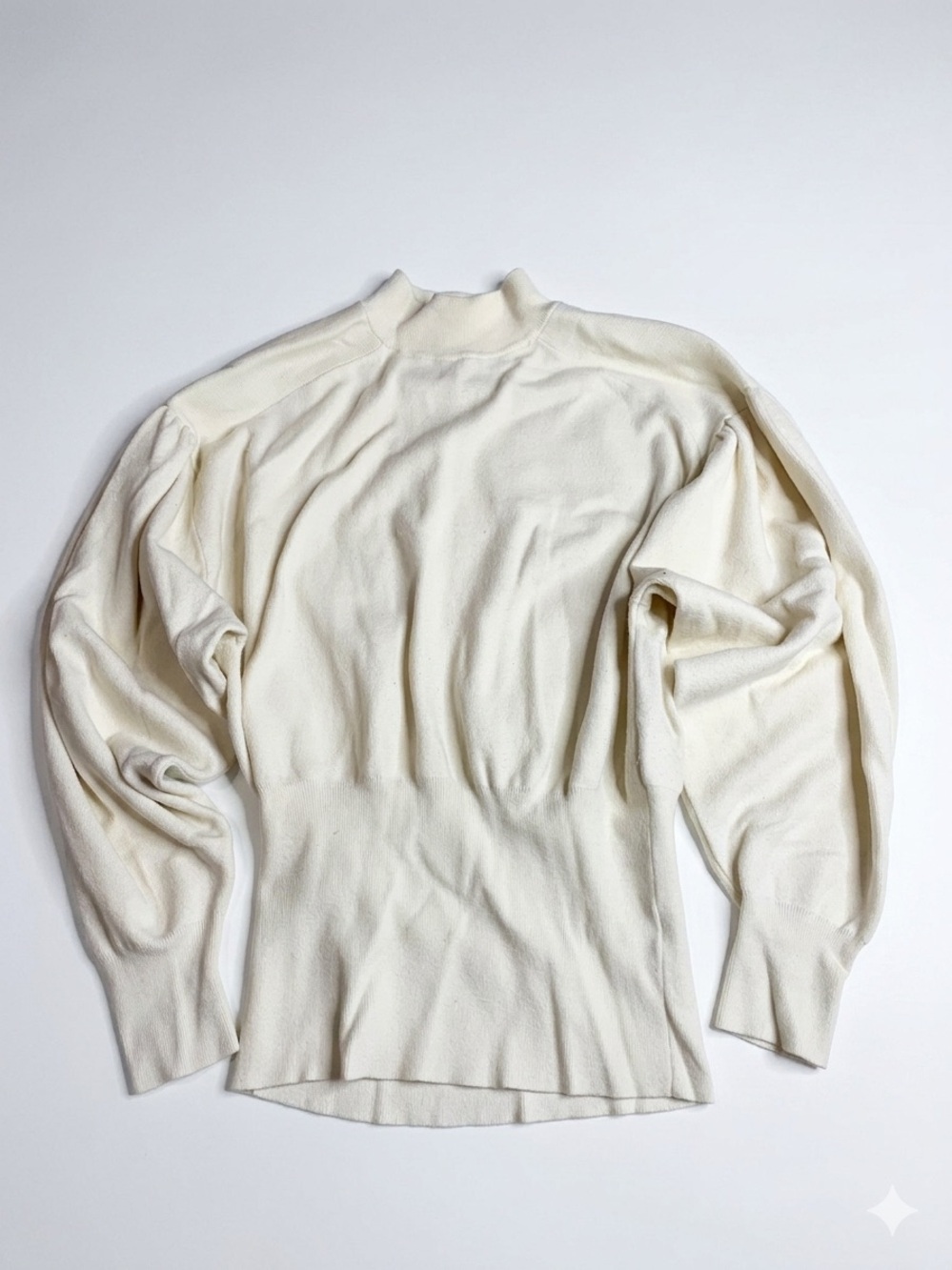 ASOS DESIGN Cream Puff Sleeve Mock Neck Knit Top - US 10